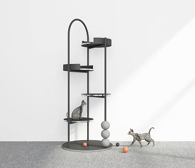 Modern Black Multi Level Cat Tree with Platforms and Balls for Cat Play 3d model