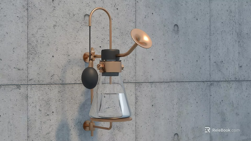 Wall Mounted Brass Glass Container With Black Component On Gray Concrete Wall 3d model