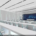 Modern Monitoring Room Interior With Control Consoles Display Screens And Office Chairs