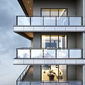 Modern Home Balcony Design Featuring Glass Railing Multiple Floors And Interior Furniture