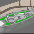 Park Landscape Design with Curved Paths Green Lawns Circular Areas and Wooden Structures