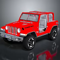 Red Jeep Convertible With Open Doors Gray Interior And Black Wheels 3d model