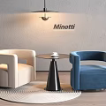 Minotti Beige And Blue Chairs With Round Table Circular Rug Grey Wall Pendant Light
