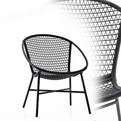 Black Mesh Design Outdoor Leisure Chair With Metal Frame And Modern Style 3d model