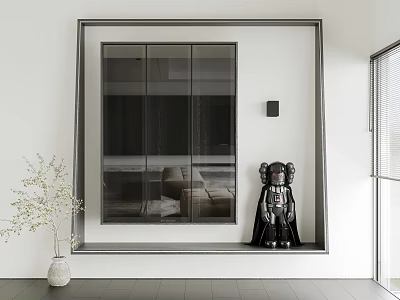 Modern Glass Door Wall Cabinets In Living Room Interior With Decorative Sculpture And Vase 3d model