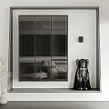 Modern Glass Door Wall Cabinets In Living Room Interior With Decorative Sculpture And Vase
