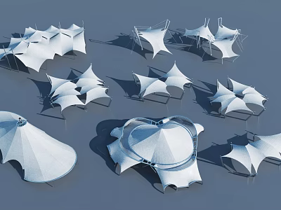 Various Modern Tension Membrane Structures Featuring Diverse Architectural Forms And Shapes 3d model