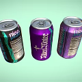 Vibrant Purple And Black Beverage Cans With Blue Water Miss Labels
