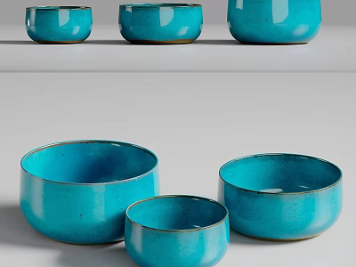 Decorative Ornament Set With Blue Ceramic Bowls In Various Sizes For Home 3d model
