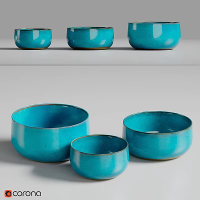 Decorative Ornament Set With Blue Ceramic Bowls In Various Sizes For Home 3d model
