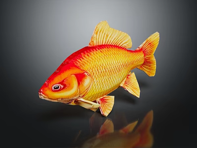 Koi Fish With Red And Yellow Vibrant Scales On Black Background Showing Shiny Reflection 3d model