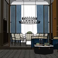 Elegant Private Room Interior With Chandelier Sofa Dining Table And Patterned Rug 3d model
