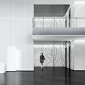 Modern Minimalist Bright Office Reception Lobby With Sleek White Counter And Elegant Wall Art Decoration