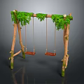 Natural Wooden Swing With Green Vines And Two Seats For Outdoor Use