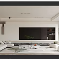 Modern Living Room Interior Design With White Sofa Large Screen TV And Green Plant