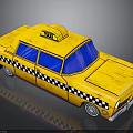 Vintage Yellow Taxi with Taxi Sign Black and White Checkered Stripes Blue Windows