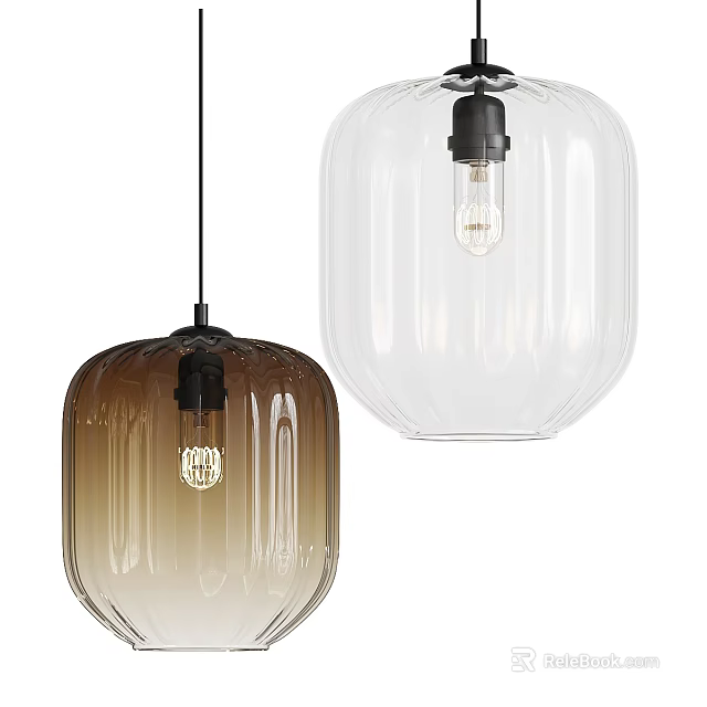 Modern Glass Pendant Lights with Black Base Brown Gradient and Transparent Shades 3d model 