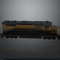 3D Rendered Orange And Black Train Locomotive With Reflective Surface On Gray Background