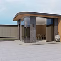Modern Porch Design With Curved Roof Glass Doors Wooden Accents And Stone Wall