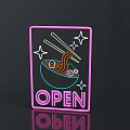 Vibrant Neon Sign Featuring Ramen Bowl Chopsticks Stars And Open Text