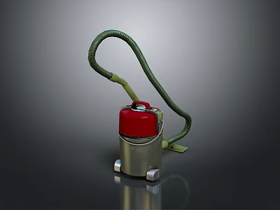 Modern Computer Vacuum Cleaner With Red Top Silver Barrel Green Hose And Wheels 3d model