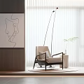 Cozy Modern Accent Chair With Round Rug Floor Lamp And Abstract Painting By White Blinds