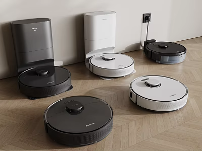 Modern Robot Vacuum Cleaners In Different Colors For Daily Home Cleaning 3d model