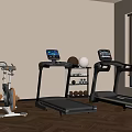 Indoor Fitness Equipment Including Treadmill Exercise Bike Dumbbells And Exercise Ball In Home Gym Room