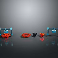 Blue Frame Mechanical Structures With Red Black Components And Reflective Base 3d model