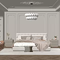 Elegant Modern Bedroom Interior With Upholstered Headboard Nightstands Chandelier And Wainscoting Walls