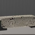 Modern Fabric Bench with Black White Wavy Pattern and Black Wooden Legs on Striped Carpet 3d model