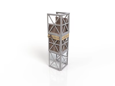 Industrial Metal Frame Structure With Vertical Cross Beams And Brown Panels 3d model