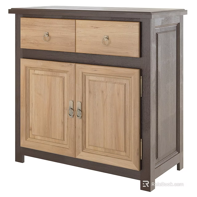 Wooden Accent Cabinet Featuring Two Drawers And Double Doors With Light Wood Design 3d model 