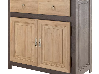 Wooden Accent Cabinet Featuring Two Drawers And Double Doors With Light Wood Design 3d model