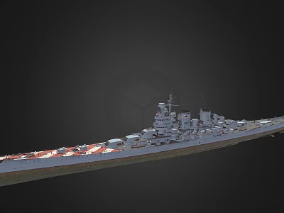 Detailed 3D Model of Armored Battleship with Turrets and Red White Paint 3d model