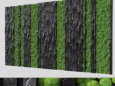 Green Plant Wall Design With Black Vertical Slats And Lush Foliage 3d model