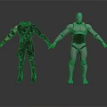3D Character Models Humanoid Figure With Black Armor And Silver Mechanical Robot Holding Hands