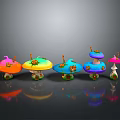 Colorful Mushroom Plants Arranged In A Row With Various Colors And Shiny Reflections