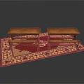 Two Wooden Benches Placed On Red Patterned Rug For Home Furniture