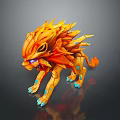 Mythical Lion Like Game Character With Flaming Orange Yellow Mane Blue Eyes And Claw Accents
