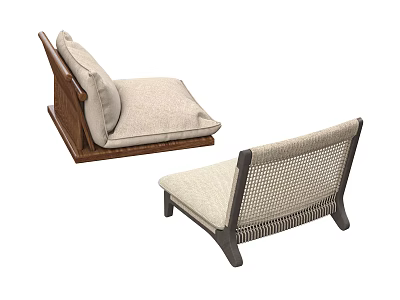 Modern Style Wooden Frame Furniture With Cushioned Seat And Woven Backrest Pieces 3d model