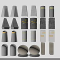 Roadside Traffic Safety Facilities With Various Cones Cylinders Concrete Textures And Orange Stripes