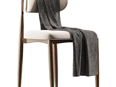 Modern Dining Chair With Wooden Legs White Cushion And Striped Fabric 3d model