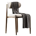 Modern Dining Chair With Wooden Legs White Cushion And Striped Fabric