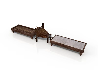 Modern Wooden Furniture Set With Rectangular Tables And Slat Design 3d model
