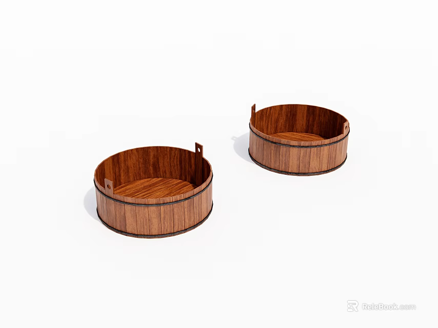 Two Round Wooden Storage Containers With Textured Surface For Household Use 3d model