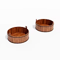 Two Round Wooden Storage Containers With Textured Surface For Household Use 3d model