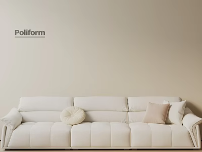 Poliform White Three Seater Sofa With Throw Pillows On Beige Wall Background 3d model