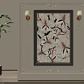 Floral Oil Painting In Ornate Frame On Beige Wall With Wall Sconces And Potted Plant