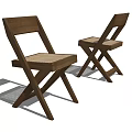 Two Wooden Leisure Chairs With Crossed Legs Frame And Woven Seat Design